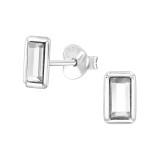 Baguette - 925 Sterling Silver Stud Earrings with Crystals SD48365