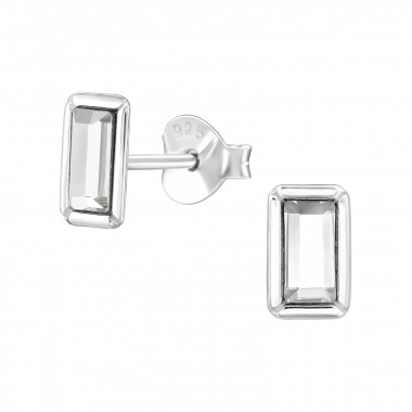 Baguette - 925 Sterling Silver Stud Earrings with Crystals SD48365