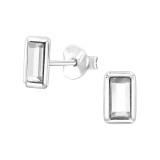 Baguette - 925 Sterling Silver Stud Earrings with Crystals SD48365