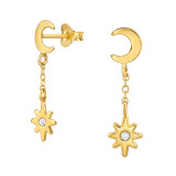 Crescent Moon And Star - 925 Sterling Silver Stud Earrings with Crystals SD48513