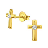 Cross - 925 Sterling Silver Stud Earrings with Crystals SD48519
