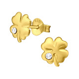 Clover - 925 Sterling Silver Stud Earrings with Crystals SD48521