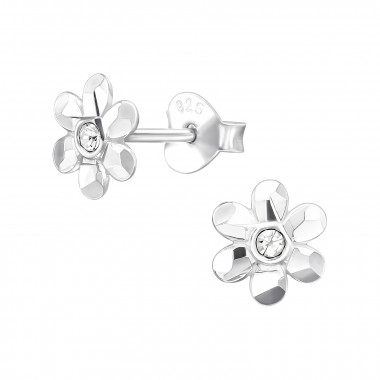 Flower - 925 Sterling Silver Stud Earrings with Crystals SD48716