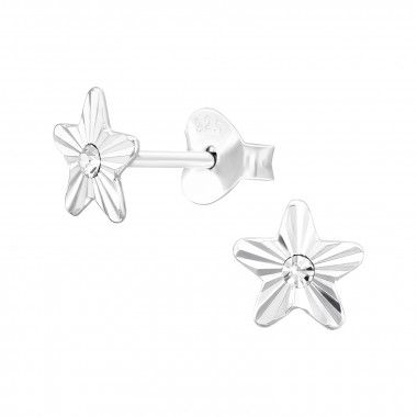 Star - 925 Sterling Silver Stud Earrings with Crystals SD48717