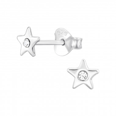 Star - 925 Sterling Silver Stud Earrings with Crystals SD48790