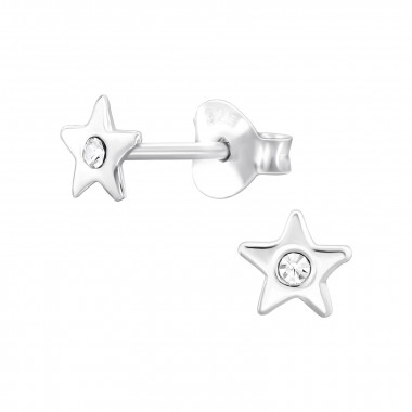 Star - 925 Sterling Silver Stud Earrings with Crystals SD48790