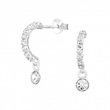 Half Hoop - 925 Sterling Silver Stud Earrings with Crystals SD48886