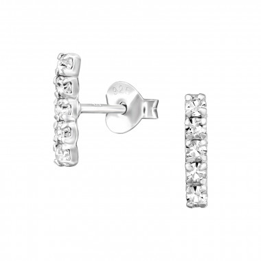 Vertical Bar - 925 Sterling Silver Stud Earrings with Crystals SD49159