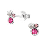 Cluster - 925 Sterling Silver Stud Earrings with Crystals SD49230