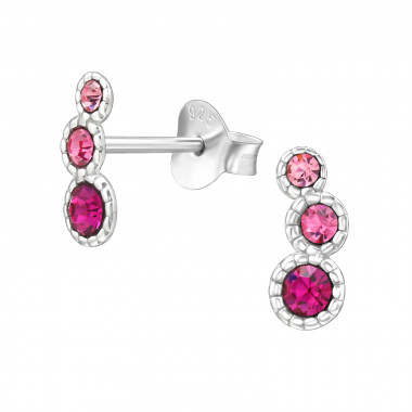 Round - 925 Sterling Silver Stud Earrings with Crystals SD49243