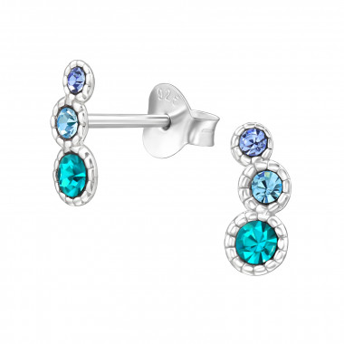 Round - 925 Sterling Silver Stud Earrings with Crystals SD49244