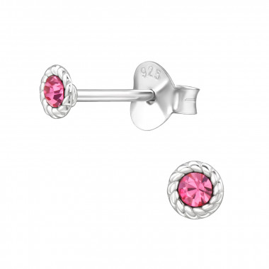 Round - 925 Sterling Silver Stud Earrings with Crystals SD49249