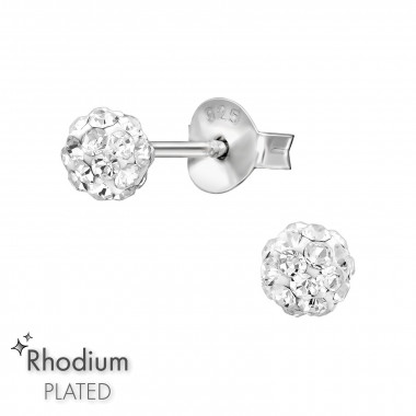 4mm Ball - 925 Sterling Silver Stud Earrings with Crystals SD49380