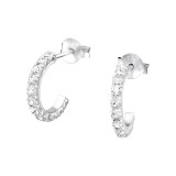 Semicircle - 925 Sterling Silver Stud Earrings with Crystals SD768