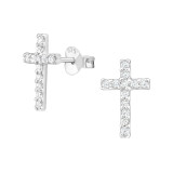 Cross - 925 Sterling Silver Stud Earrings with CZ SD18833