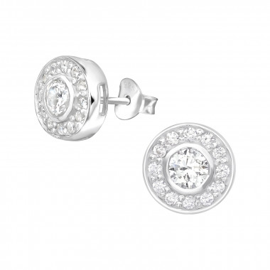 Round - 925 Sterling Silver Stud Earrings with CZ SD20325