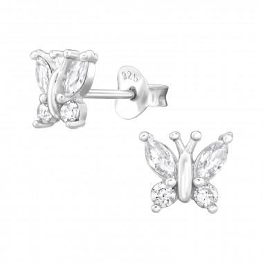 Butterfly - 925 Sterling Silver Stud Earrings with CZ SD21609