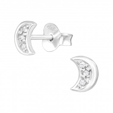 Moon - 925 Sterling Silver Stud Earrings with CZ SD26018