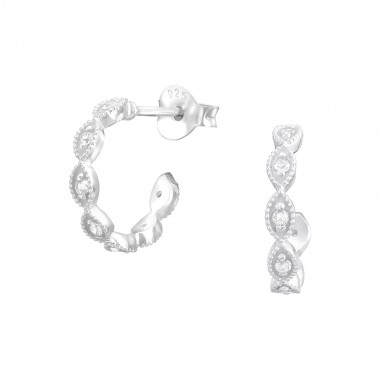 Half Hoop - 925 Sterling Silver Stud Earrings with CZ SD37926