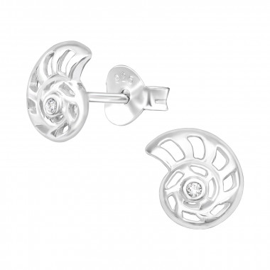 Shell - 925 Sterling Silver Stud Earrings with CZ SD38823