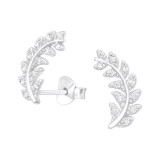 Olive Leaf - 925 Sterling Silver Stud Earrings with CZ SD38833