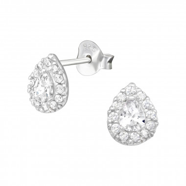 Pear - 925 Sterling Silver Stud Earrings with CZ SD39301