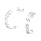 Half Hoop - 925 Sterling Silver Stud Earrings with CZ SD39527