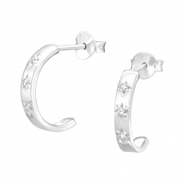 Half Hoop - 925 Sterling Silver Stud Earrings with CZ SD39527