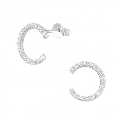 Half Hoop - 925 Sterling Silver Stud Earrings with CZ SD39869