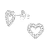 Heart - 925 Sterling Silver Stud Earrings with CZ SD39930