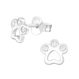 Paw Print - 925 Sterling Silver Stud Earrings with CZ SD40045