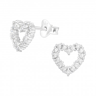 Heart - 925 Sterling Silver Stud Earrings with CZ SD40092