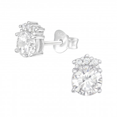 Round - 925 Sterling Silver Stud Earrings with CZ SD40100