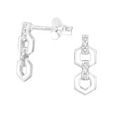 Chain Links - 925 Sterling Silver Stud Earrings with CZ SD40491