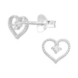 Heart - 925 Sterling Silver Stud Earrings with CZ SD40495