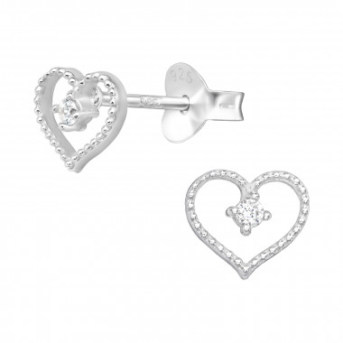 Heart - 925 Sterling Silver Stud Earrings with CZ SD40495