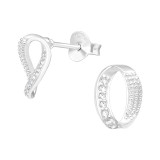 Shell - 925 Sterling Silver Stud Earrings with CZ SD40550