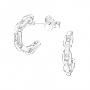 Chain Link - 925 Sterling Silver Stud Earrings with CZ SD40713