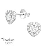 Heart - 925 Sterling Silver Stud Earrings with CZ SD41104