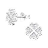 Lucky Four Leaf Clover - 925 Sterling Silver Stud Earrings with CZ SD41292