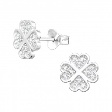 Lucky Four Leaf Clover - 925 Sterling Silver Stud Earrings with CZ SD41292