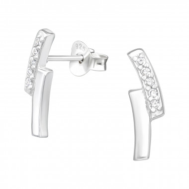 Geometric - 925 Sterling Silver Stud Earrings with CZ SD41295