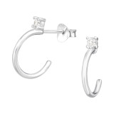 Half Hoop - 925 Sterling Silver Stud Earrings with CZ SD41304