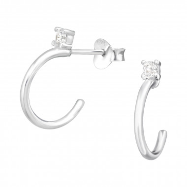 Half Hoop - 925 Sterling Silver Stud Earrings with CZ SD41304