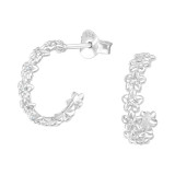 Flower Half Hoop - 925 Sterling Silver Stud Earrings with CZ SD41308