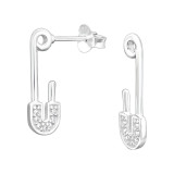 Pin Half Hoop - 925 Sterling Silver Stud Earrings with CZ SD41319