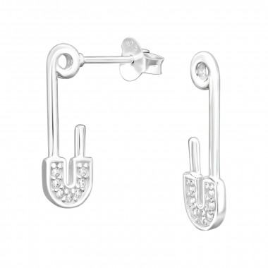 Pin Half Hoop - 925 Sterling Silver Stud Earrings with CZ SD41319