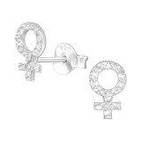 Female Gender Sign - 925 Sterling Silver Stud Earrings with CZ SD41333