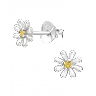 Flower - 925 Sterling Silver Stud Earrings with CZ SD41358