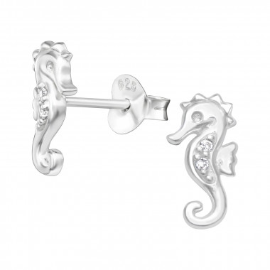 Seahores - 925 Sterling Silver Stud Earrings with CZ SD41359